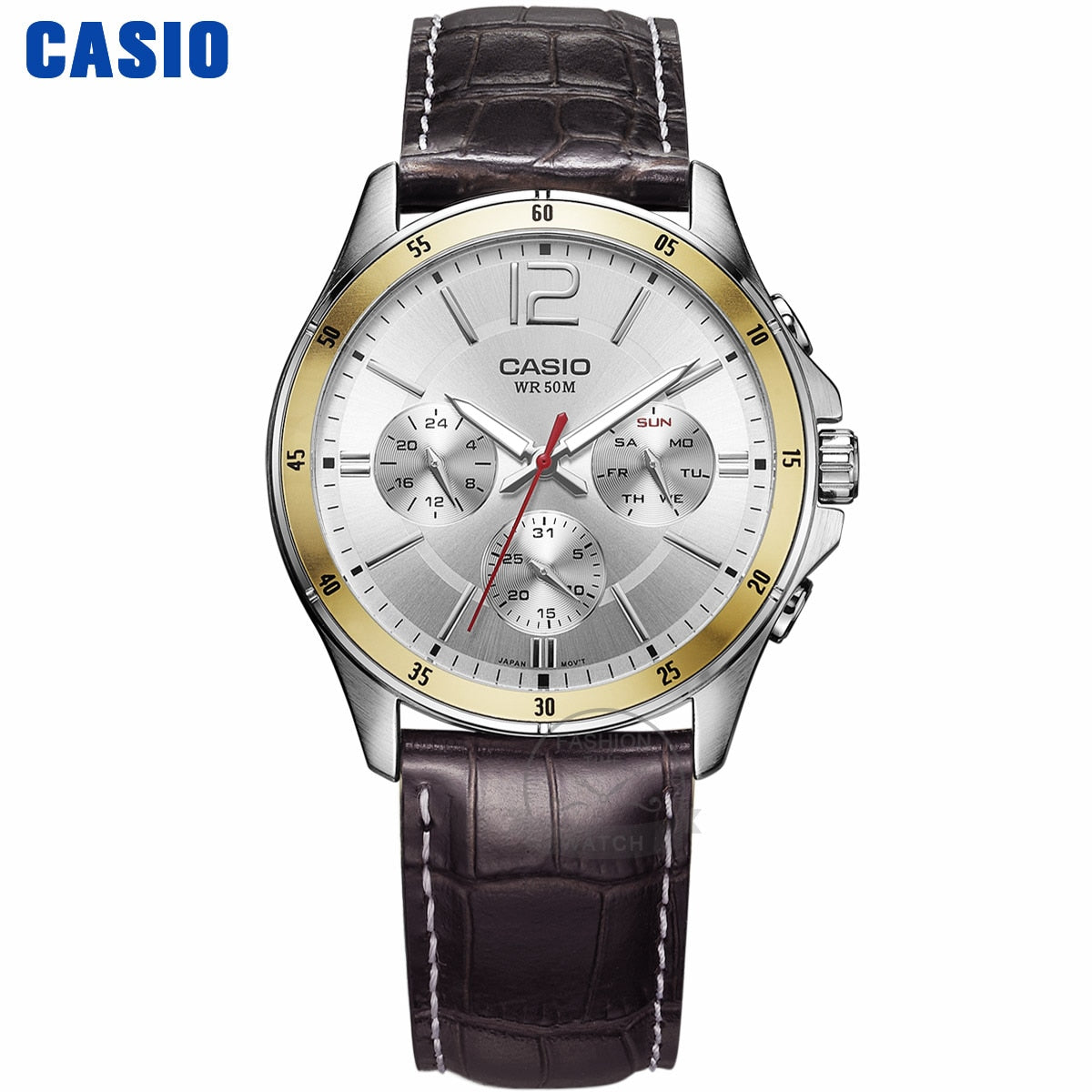 Casio Men's Quartz Watch: 50M Waterproof Timepiece with Ion Plated Case and Stainless Steel Band