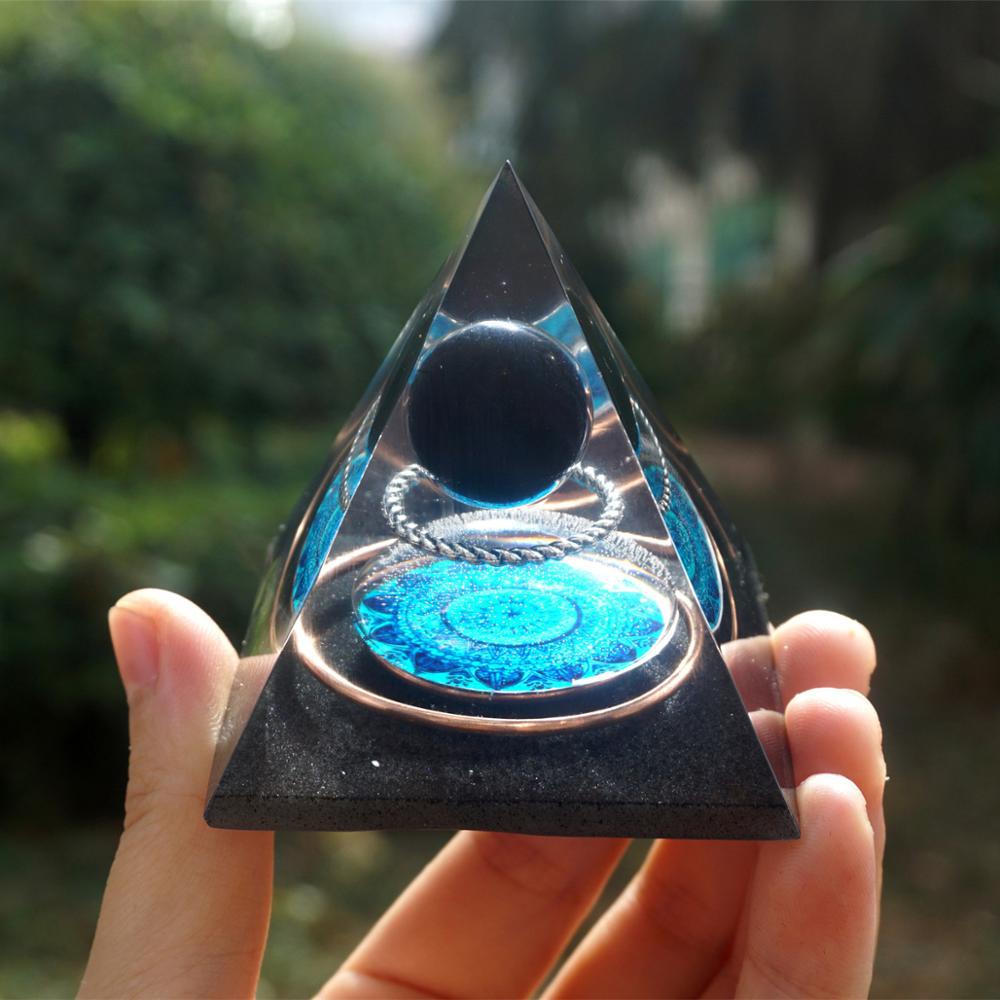 Handmade Orgonite Pyramid Mandala Obsidian Crystal Sphere With Energy Copper Circle Accumulator