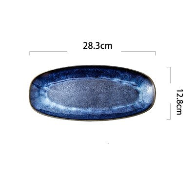 KINGLANG Japanese Kiln Glazed Blue Long Sushi Plate