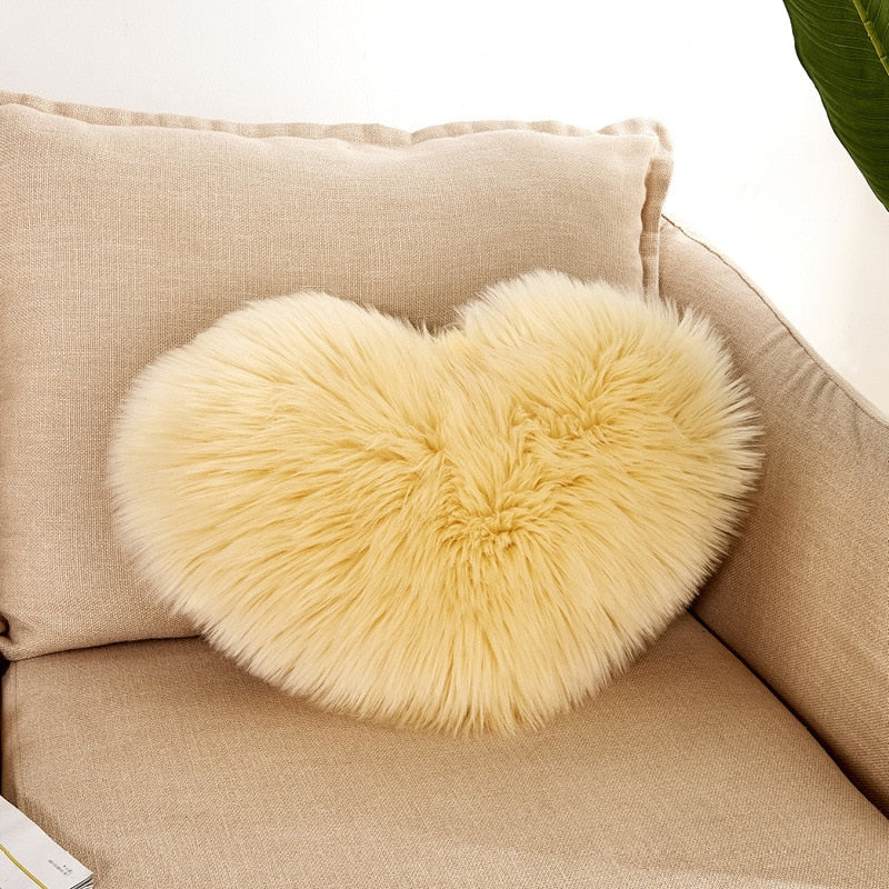 Sofa Pillow Cover, Love Heart Cushion Cover Faux Fur Sheepskin, Decorative Living Room  Pillowcases