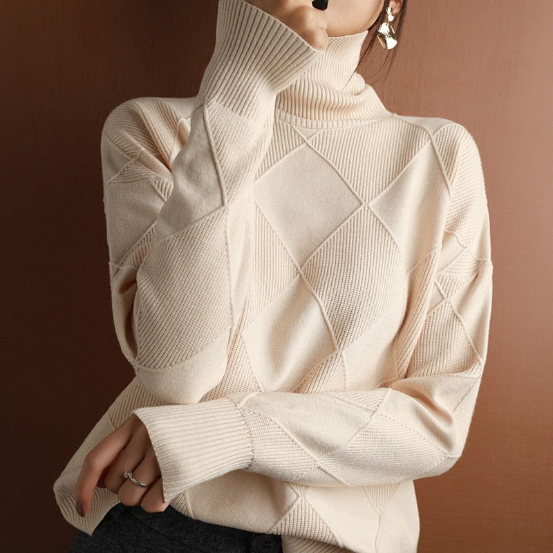 Cashmere women's sweater, turtleneck knitted pullover 100% wool