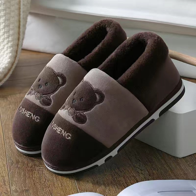 Winter Warm Men's Slippers: Indoor Soft Cotton Fabric Shoes with Gingham Design