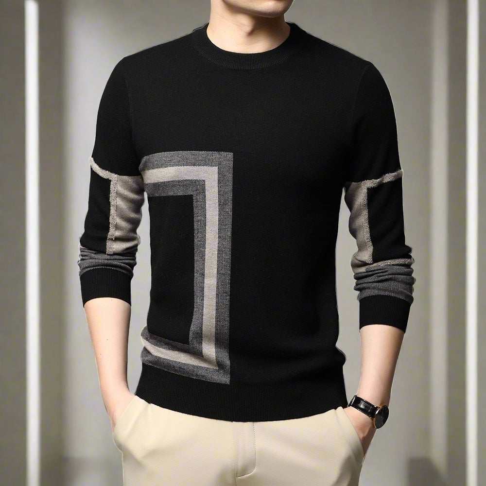 Men's Knit Black Wool Pullover Sweater