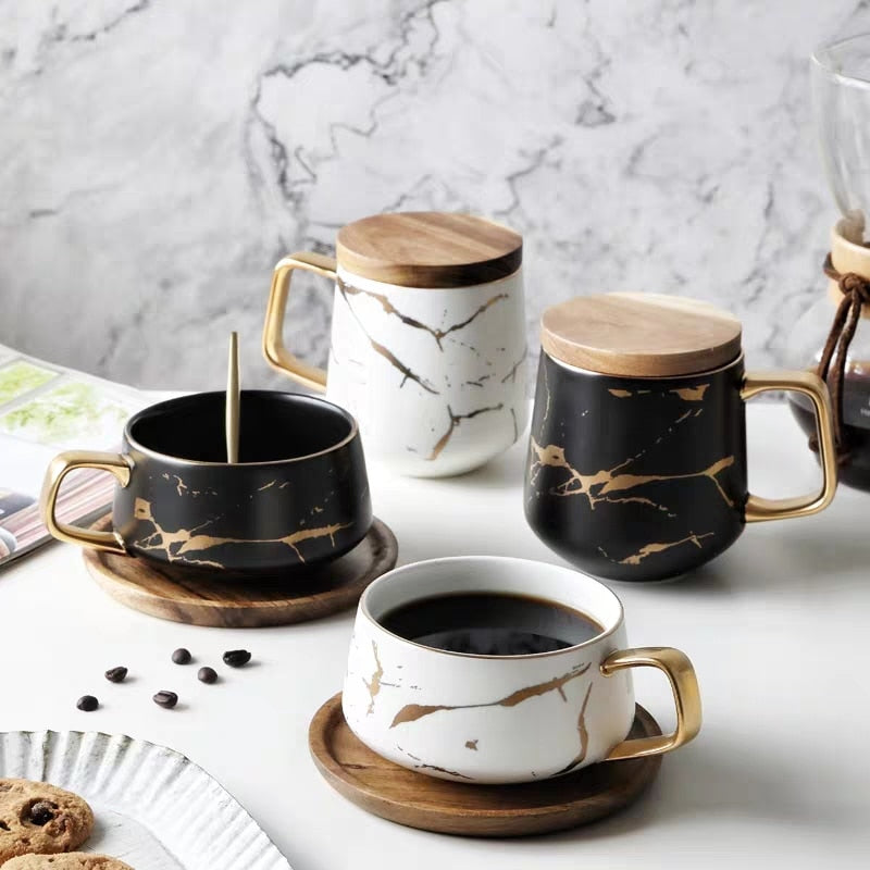 Nordic Marble Coffee Mugs, Matte Luxury Office Tea Cups Ceramic