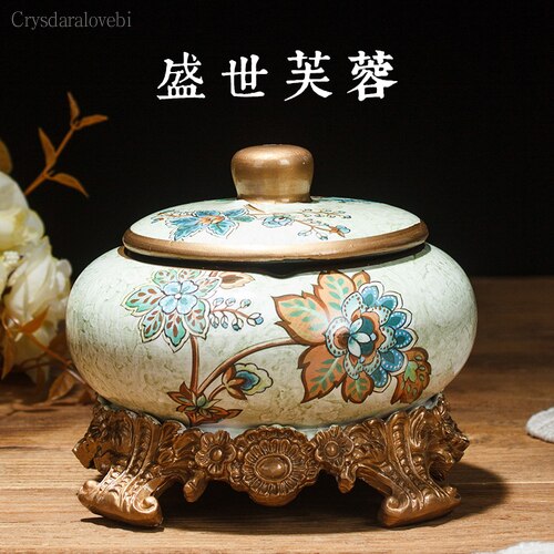 Chinese Retro Ceramic Large Ashtray with Lid. Modern Minimalist Living Room Decoration.