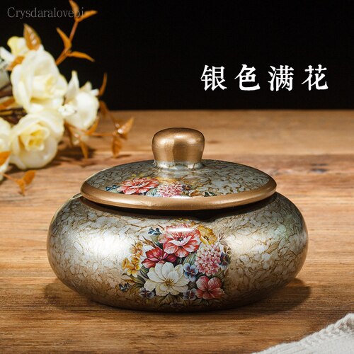 Chinese Retro Ceramic Large Ashtray with Lid. Modern Minimalist Living Room Decoration.