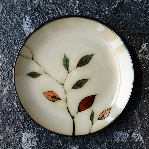 Kiln Glaze Hand-painted Flowers Ceramic Plates. Decorative Tableware Plate