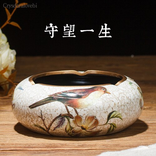 Chinese Retro Ceramic Large Ashtray with Lid. Modern Minimalist Living Room Decoration.