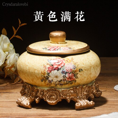 Chinese Retro Ceramic Large Ashtray with Lid. Modern Minimalist Living Room Decoration.