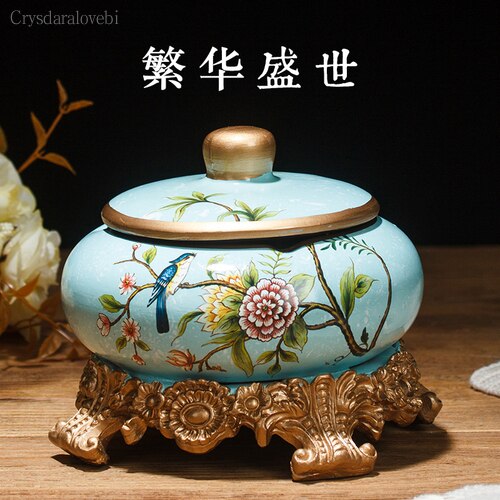 Chinese Retro Ceramic Large Ashtray with Lid. Modern Minimalist Living Room Decoration.