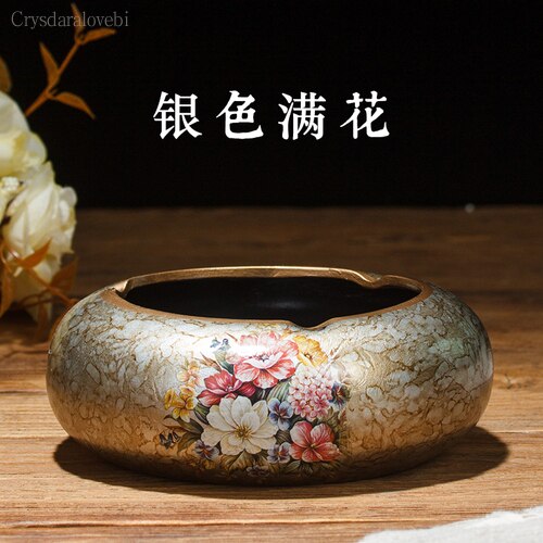 Chinese Retro Ceramic Large Ashtray with Lid. Modern Minimalist Living Room Decoration.