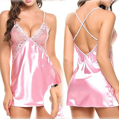 Experience Sensual Romance with Our Women's Sexy Lace Satin Nightdress Lingerie Set