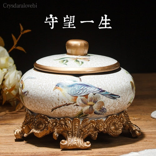 Chinese Retro Ceramic Large Ashtray with Lid. Modern Minimalist Living Room Decoration.