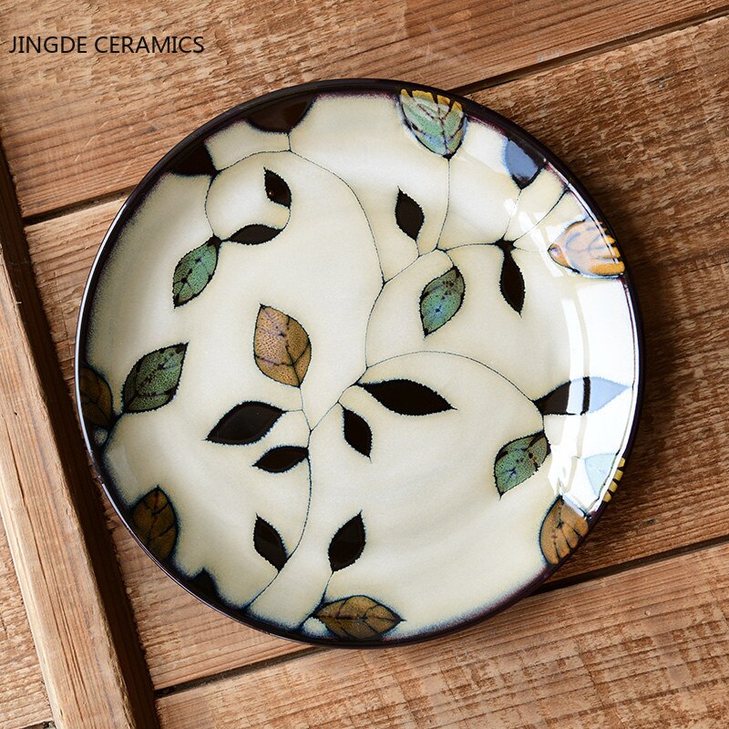 Kiln Glaze Hand-painted Flowers Ceramic Plates. Decorative Tableware Plate