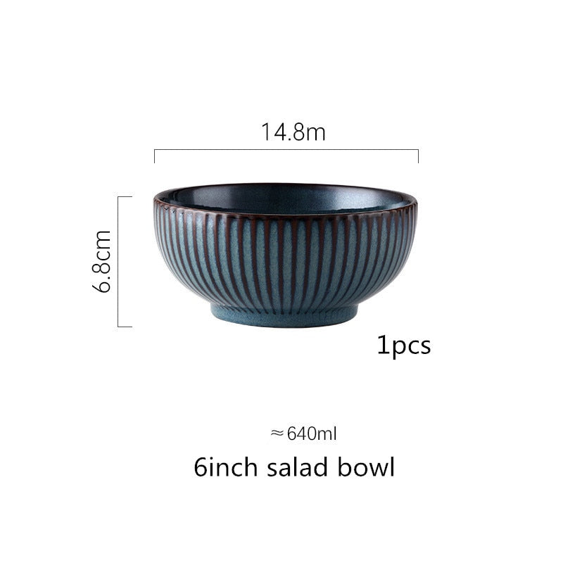 Blue Tableware Set Kiln Glazed Ceramic Rice Salad Round Dish Dinner Plate Fish Plate Dinnerware