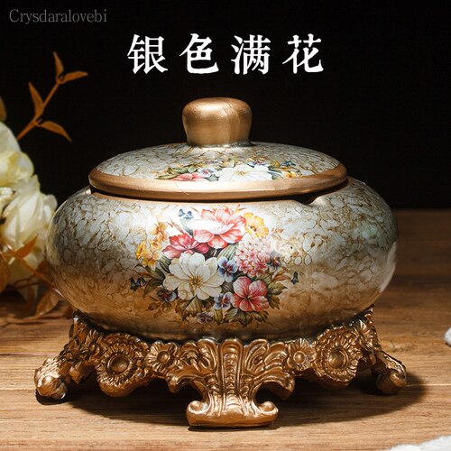 Chinese Retro Ceramic Large Ashtray with Lid. Modern Minimalist Living Room Decoration.