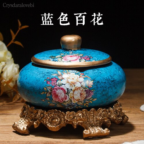 Chinese Retro Ceramic Large Ashtray with Lid. Modern Minimalist Living Room Decoration.