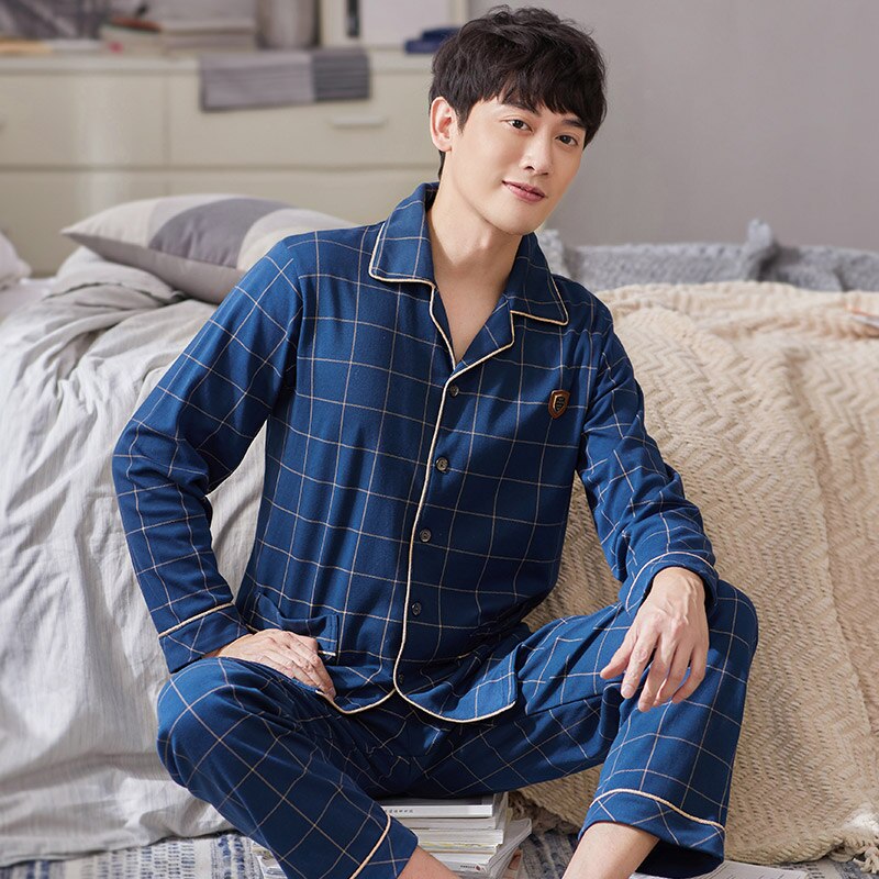 Winter 100% Cotton Pajamas Set for Men: Stylish Lounge Sleepwear