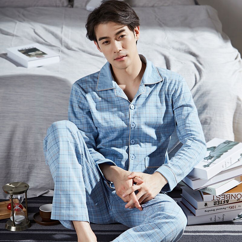 Winter 100% Cotton Pajamas Set for Men: Stylish Lounge Sleepwear