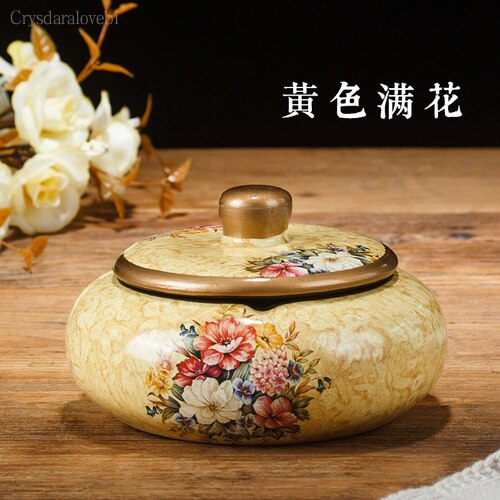 Chinese Retro Ceramic Large Ashtray with Lid. Modern Minimalist Living Room Decoration.