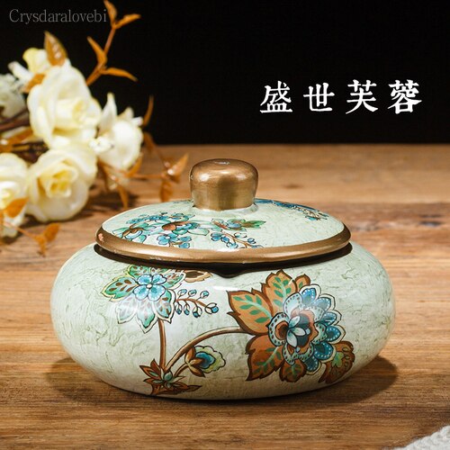 Chinese Retro Ceramic Large Ashtray with Lid. Modern Minimalist Living Room Decoration.