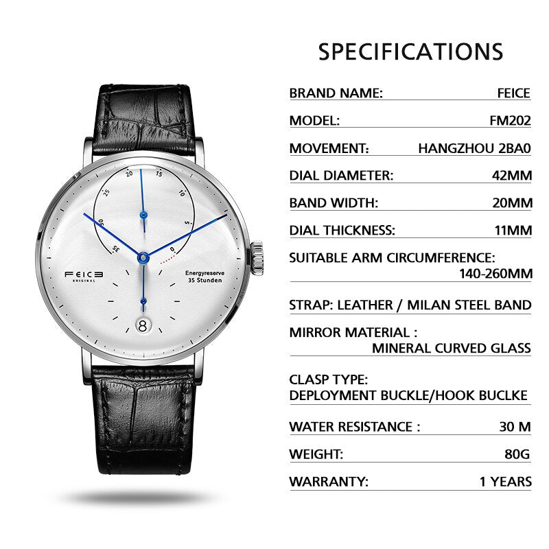 FEICE Men's Automatic Bauhaus Watch: Classic Timepiece for the Modern Man