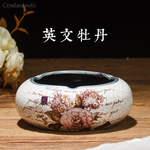 Chinese Retro Ceramic Large Ashtray with Lid. Modern Minimalist Living Room Decoration.