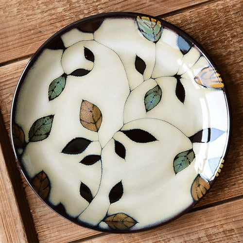 Kiln Glaze Hand-painted Flowers Ceramic Plates. Decorative Tableware Plate