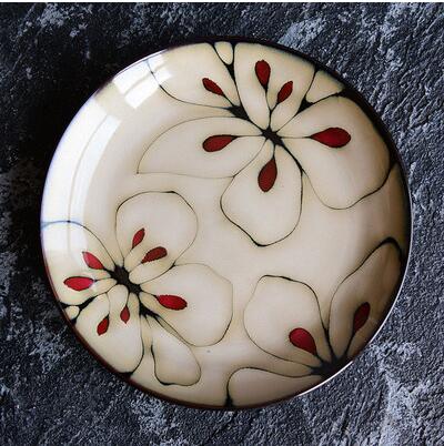 Kiln Glaze Hand-painted Flowers Ceramic Plates. Decorative Tableware Plate