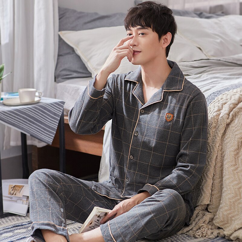 Winter 100% Cotton Pajamas Set for Men: Stylish Lounge Sleepwear