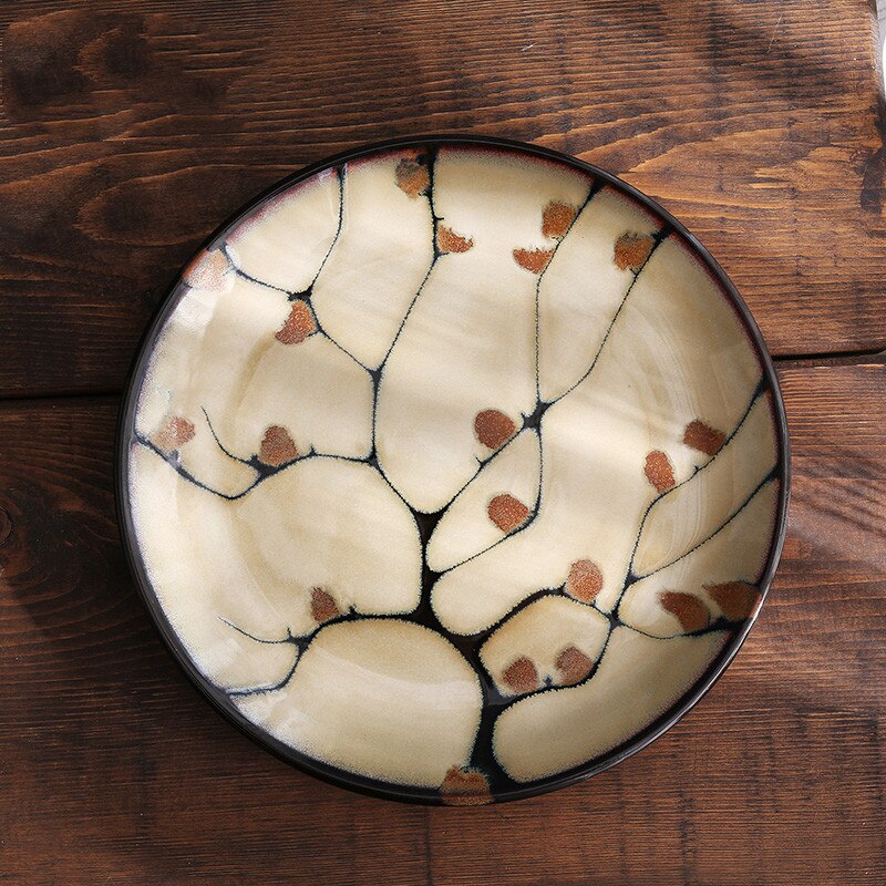 Kiln Glaze Hand-painted Flowers Ceramic Plates. Decorative Tableware Plate