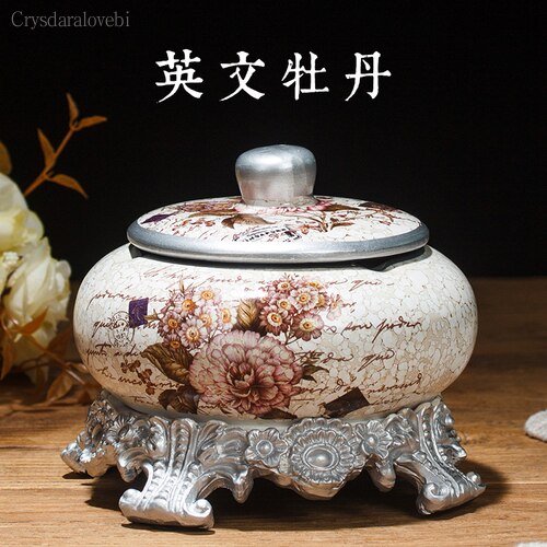 Chinese Retro Ceramic Large Ashtray with Lid. Modern Minimalist Living Room Decoration.