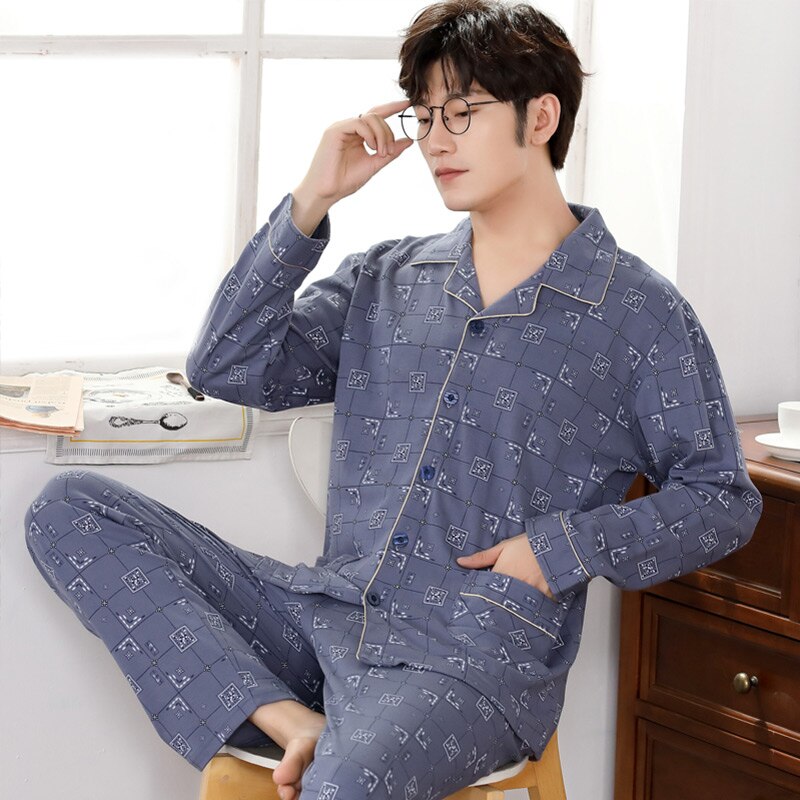 Winter 100% Cotton Pajamas Set for Men: Stylish Lounge Sleepwear