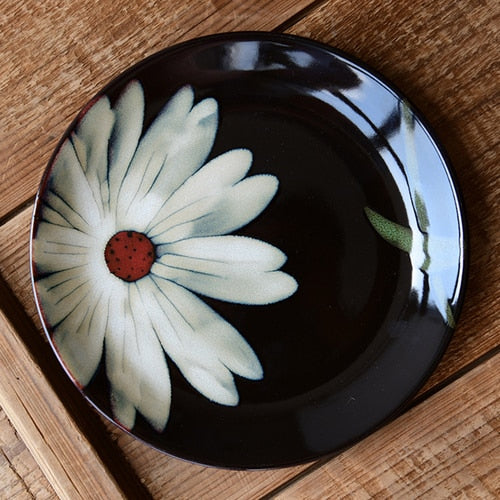 Kiln Glaze Hand-painted Flowers Ceramic Plates. Decorative Tableware Plate