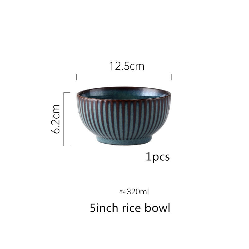 Blue Tableware Set Kiln Glazed Ceramic Rice Salad Round Dish Dinner Plate Fish Plate Dinnerware