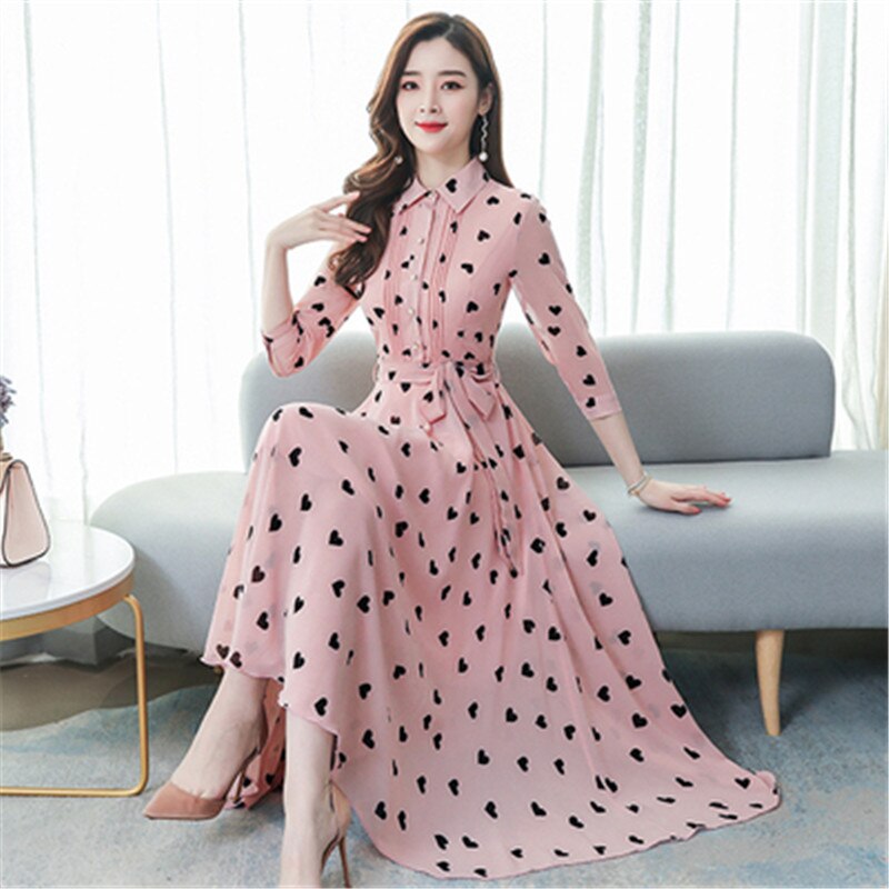 Korean summer temperament chiffon floral big swing women's dress