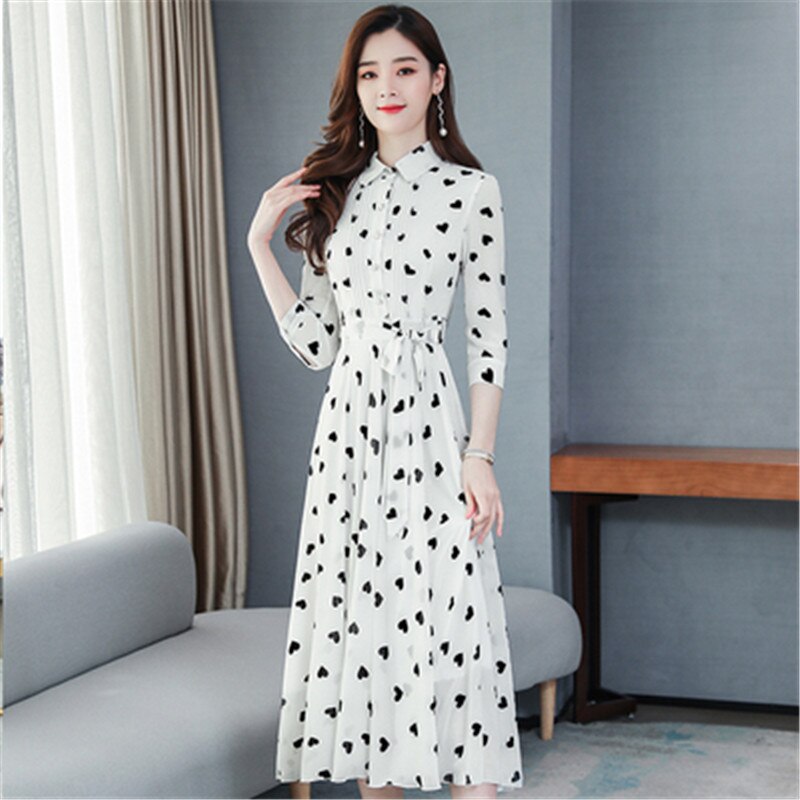 Korean summer temperament chiffon floral big swing women's dress