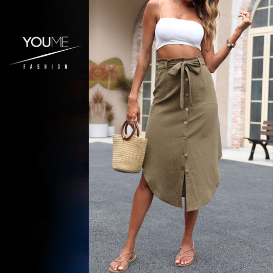 Women's Fashion Irregular Skirt Solid Color High Waist Skirt