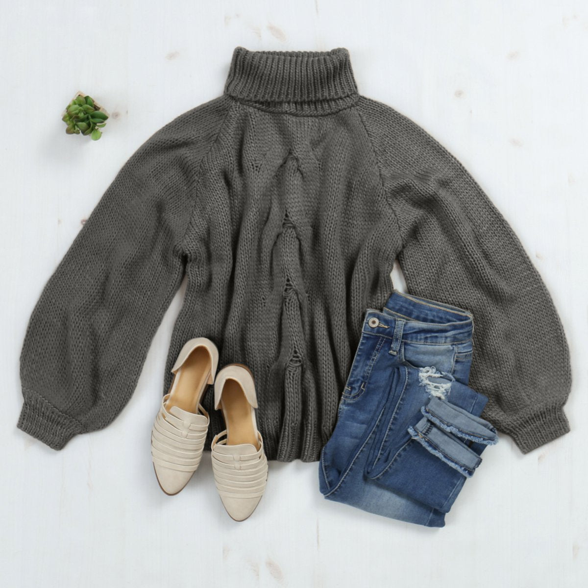 Chunky Cable Knit Turtleneck Sweater - Cosy Chic Style