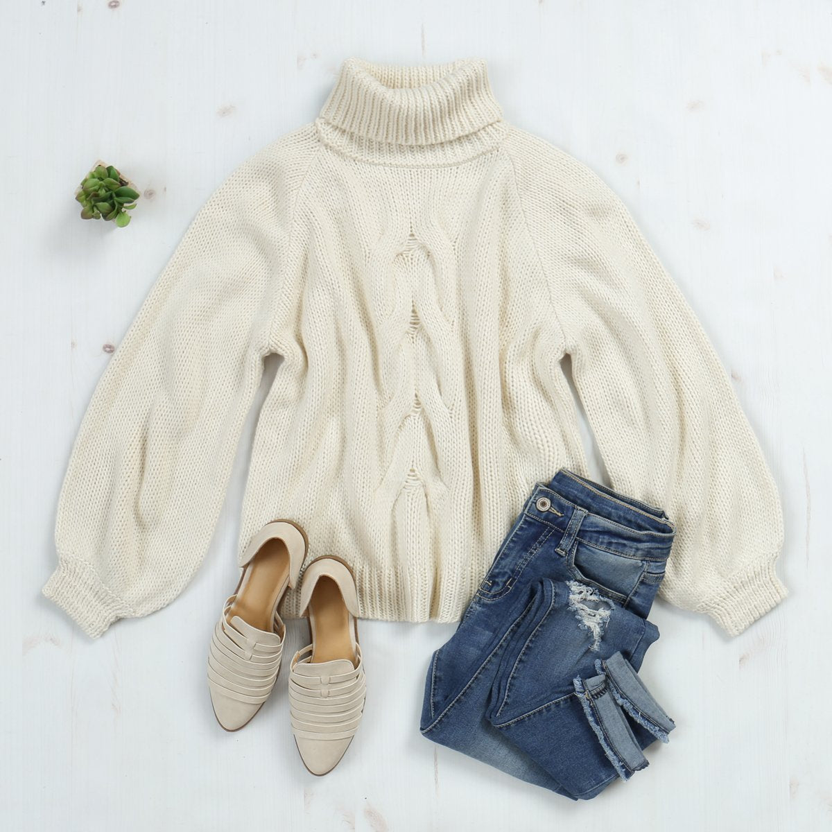 Chunky Cable Knit Turtleneck Sweater - Cosy Chic Style