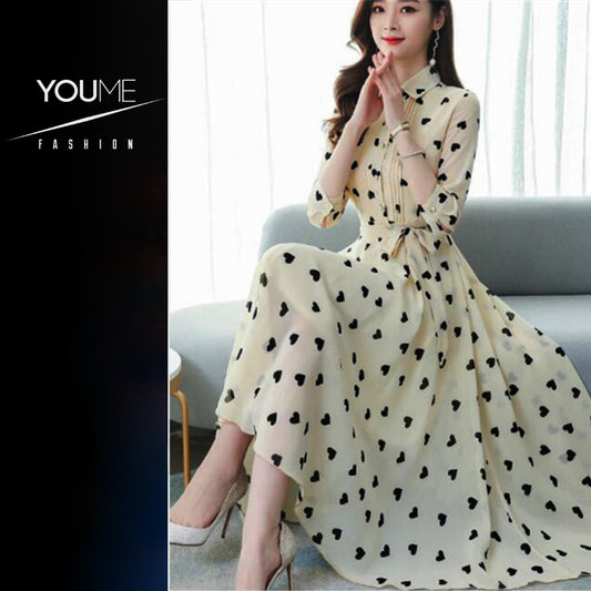 Korean summer temperament chiffon floral big swing women's dress