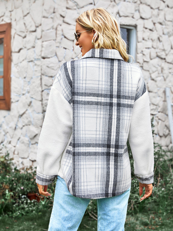 Women's casual temperament Plaid Shirt coat