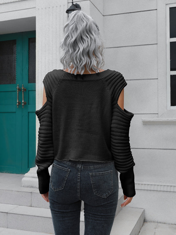 Women's off shoulder short loose long sleeved sweater