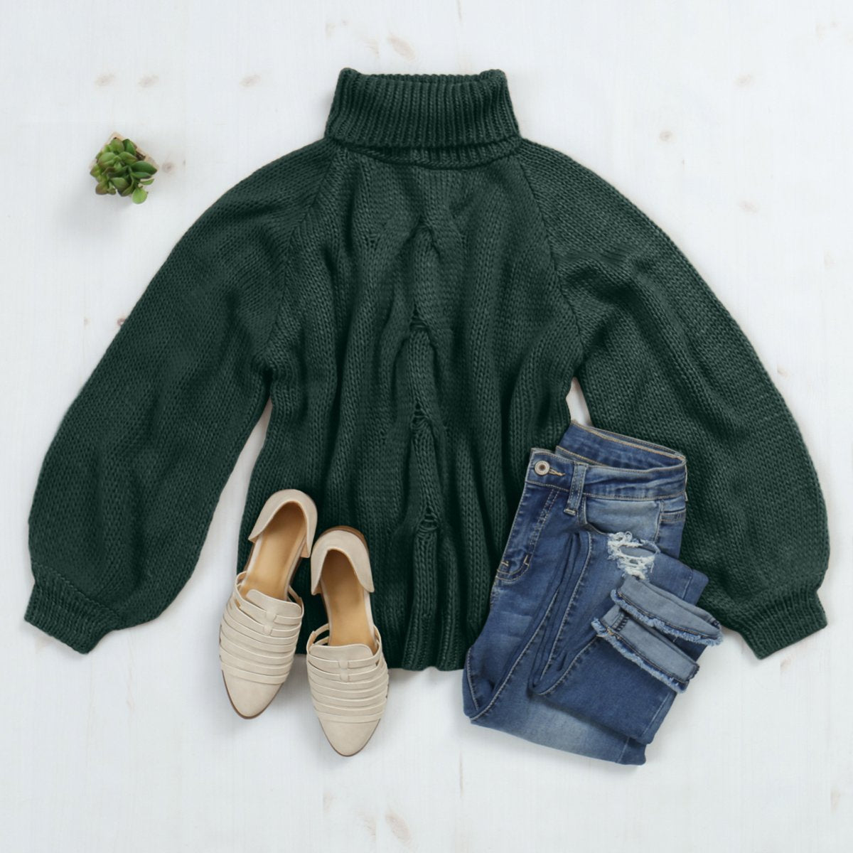 Chunky Cable Knit Turtleneck Sweater - Cosy Chic Style