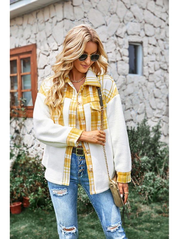 Women's casual temperament Plaid Shirt coat