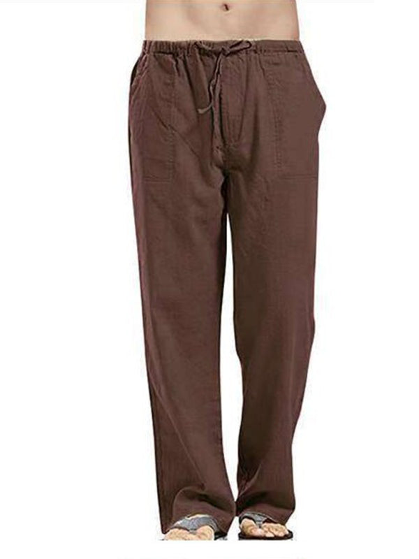 Stay Comfortable and Stylish with Men's Solid Color Linen Blend Drawstring Pants