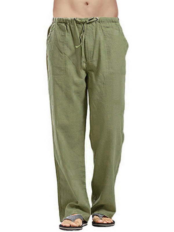 Stay Comfortable and Stylish with Men's Solid Color Linen Blend Drawstring Pants