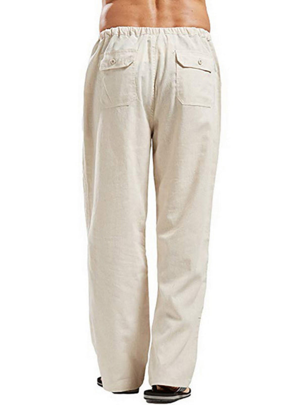 Stay Comfortable and Stylish with Men's Solid Color Linen Blend Drawstring Pants