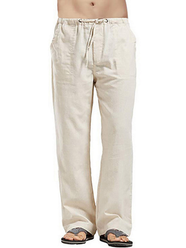 Stay Comfortable and Stylish with Men's Solid Color Linen Blend Drawstring Pants