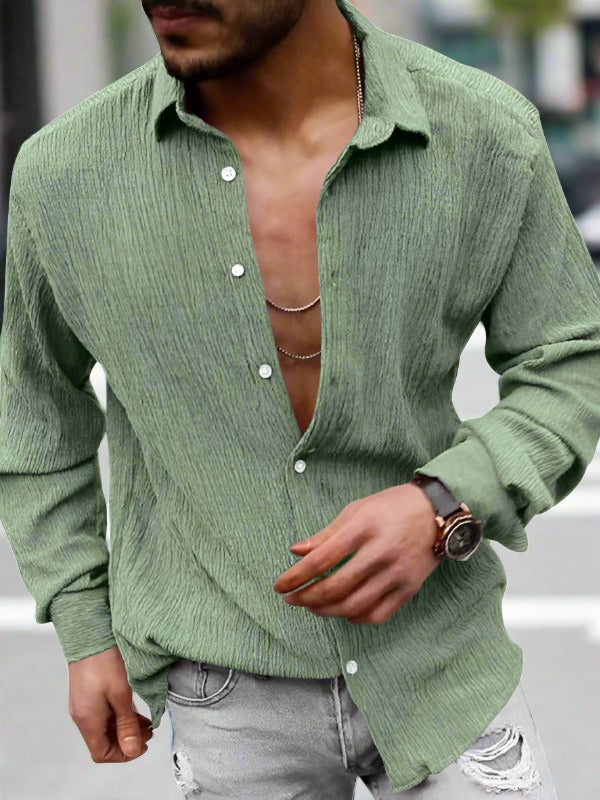 Men's Solid Color Casual Lapel Long Sleeve Shirt